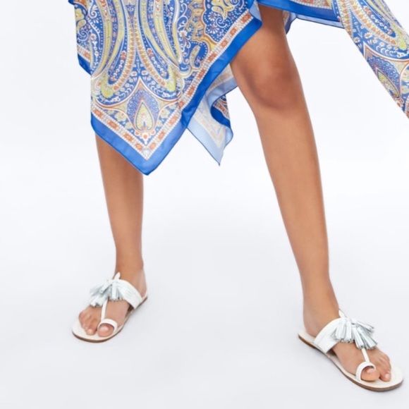 ZARA LEATHER FLAT TASSLE BRAIDED WHITE SANDALS BRAND NEW WITH TAGS US 7.5 EUR 38 - Picture 10 of 10